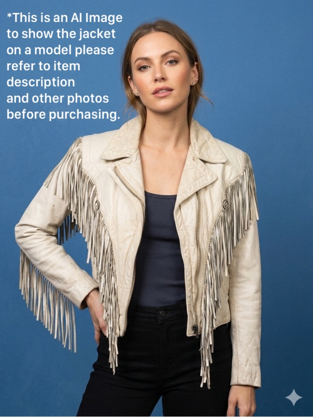 Vintage White Fringe Leather Jacket - Women's